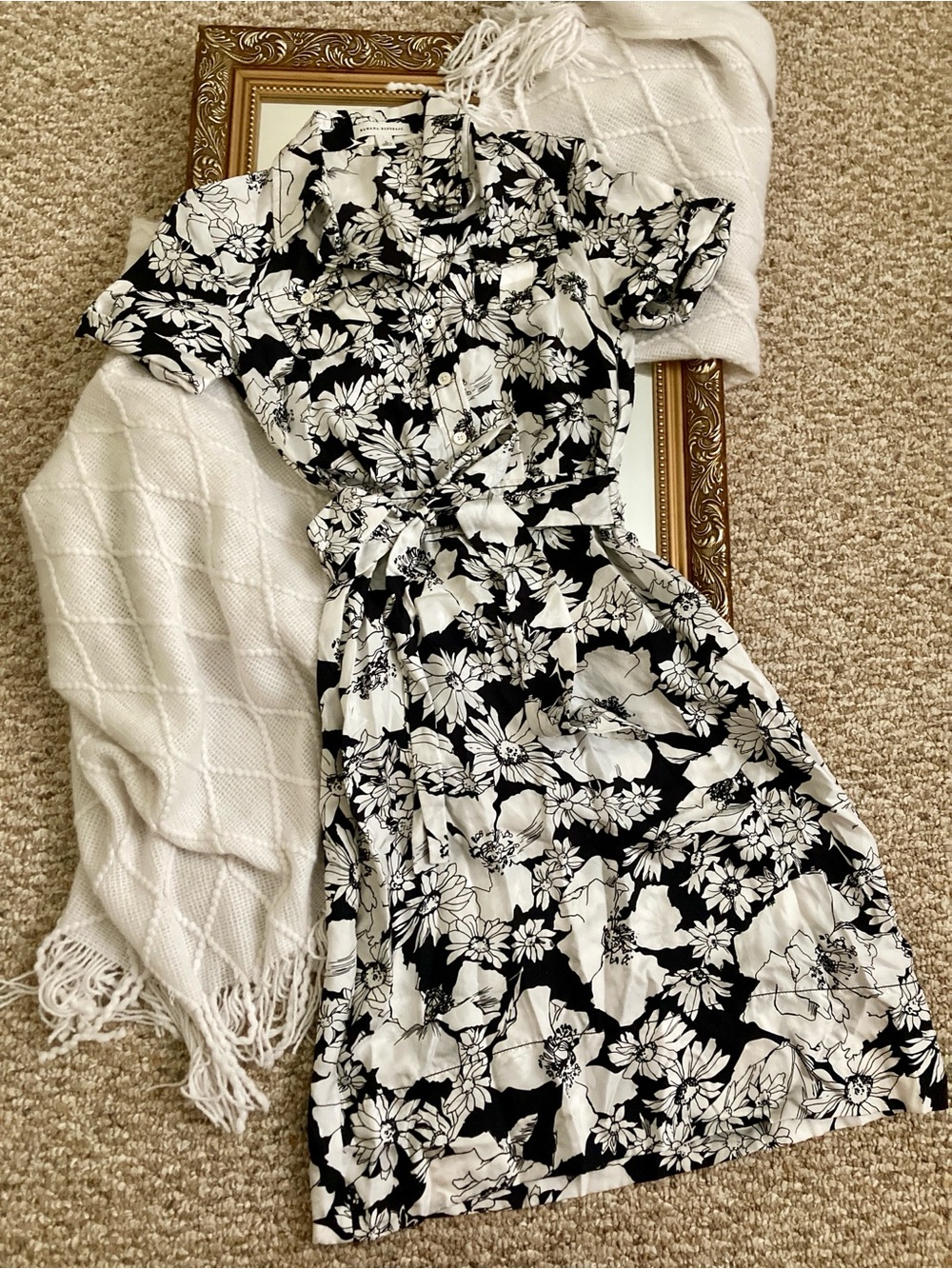 Banana Republic Black and White Floral Shirt Dress